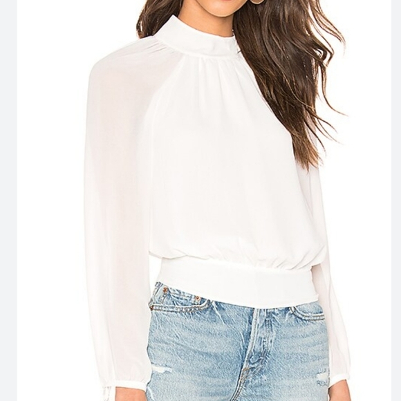 Abercrombie & Fitch Tops - ABERCROMBIE & FITCH Satin Mockneck Sheer Sleeve Bodysuit In White. Size Med NWT
